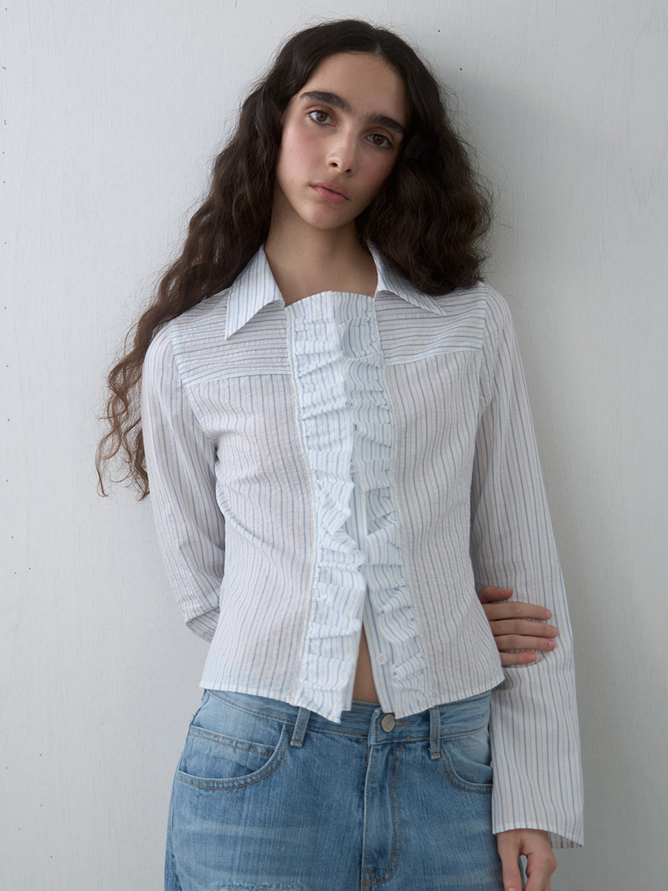 Kijun - Ruffle Detail Shirt (Sky Blue) product image 6 | TRAB K-Fashion Australia