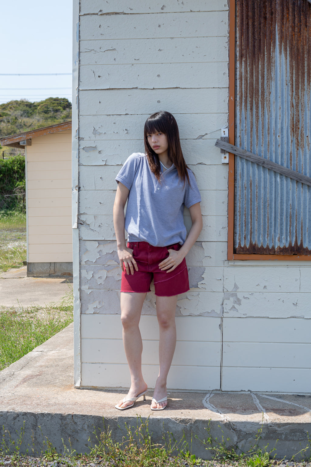 Matin Kim - Cut Line Point Denim Shorts (Red) product image 8 | TRAB K-Fashion Australia