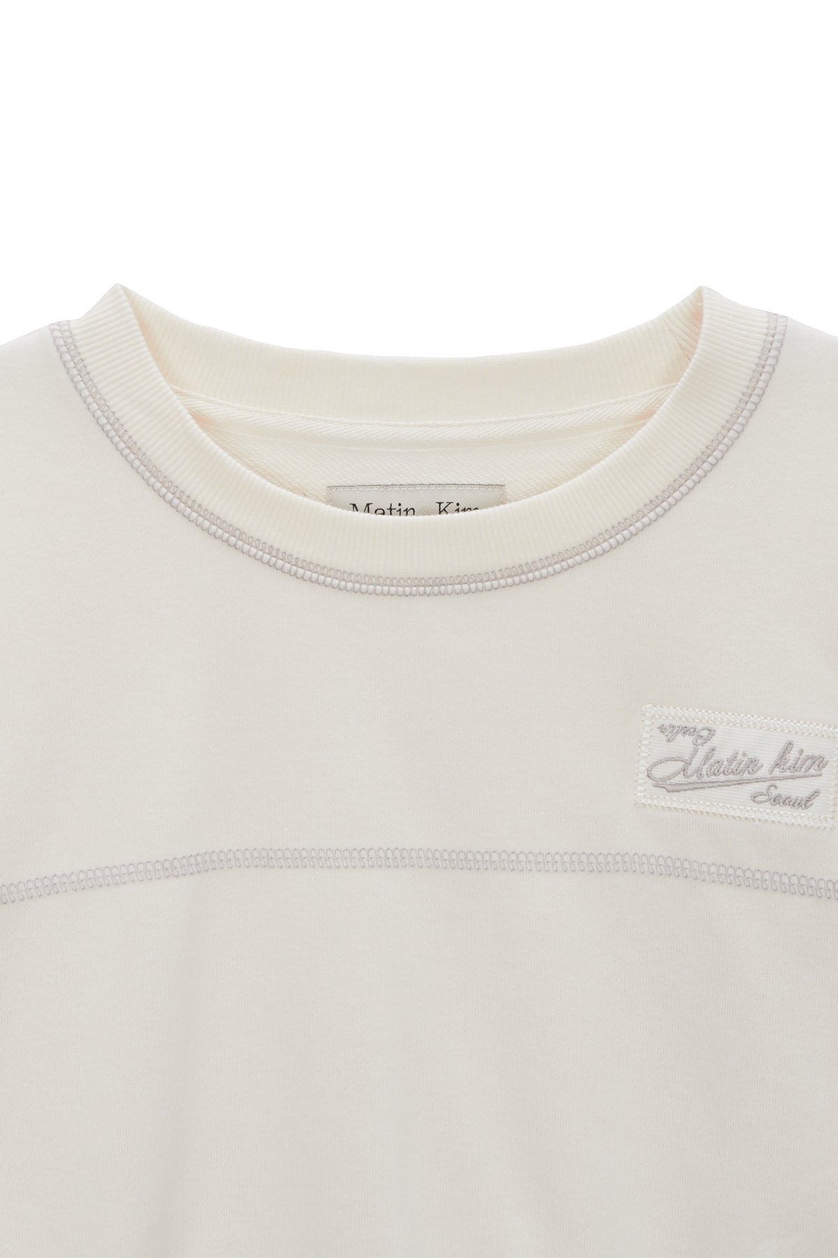 Matin Kim - Stitch Label Crop Sweatshirt (Ivory) product image 3 | TRAB K-Fashion Australia