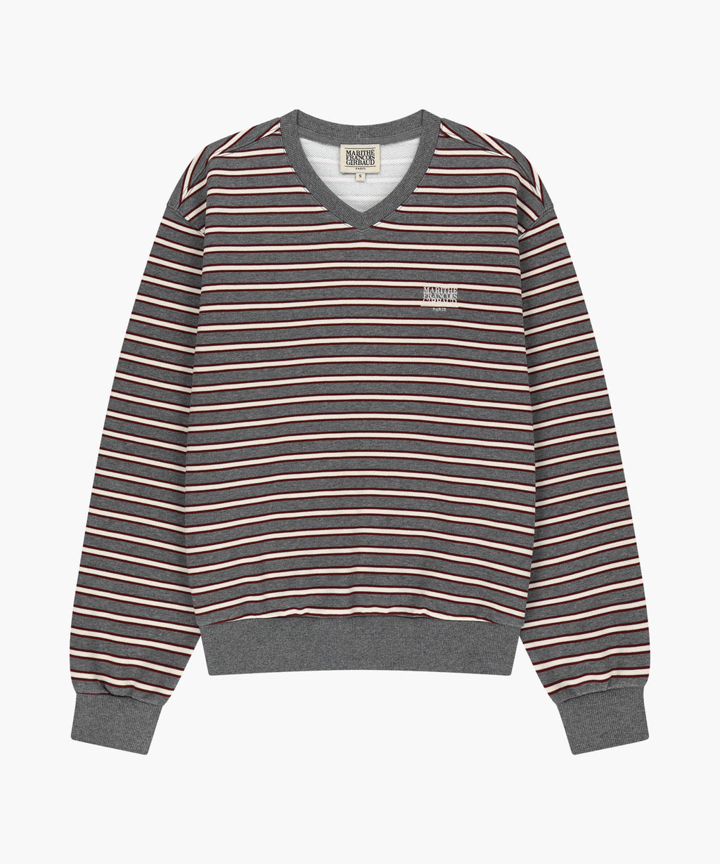 Marithe & Francois Girbaud - Small Classic Logo V Neck Balloon Sweatshirt (Stripe) product image 5 | TRAB K-Fashion Australia