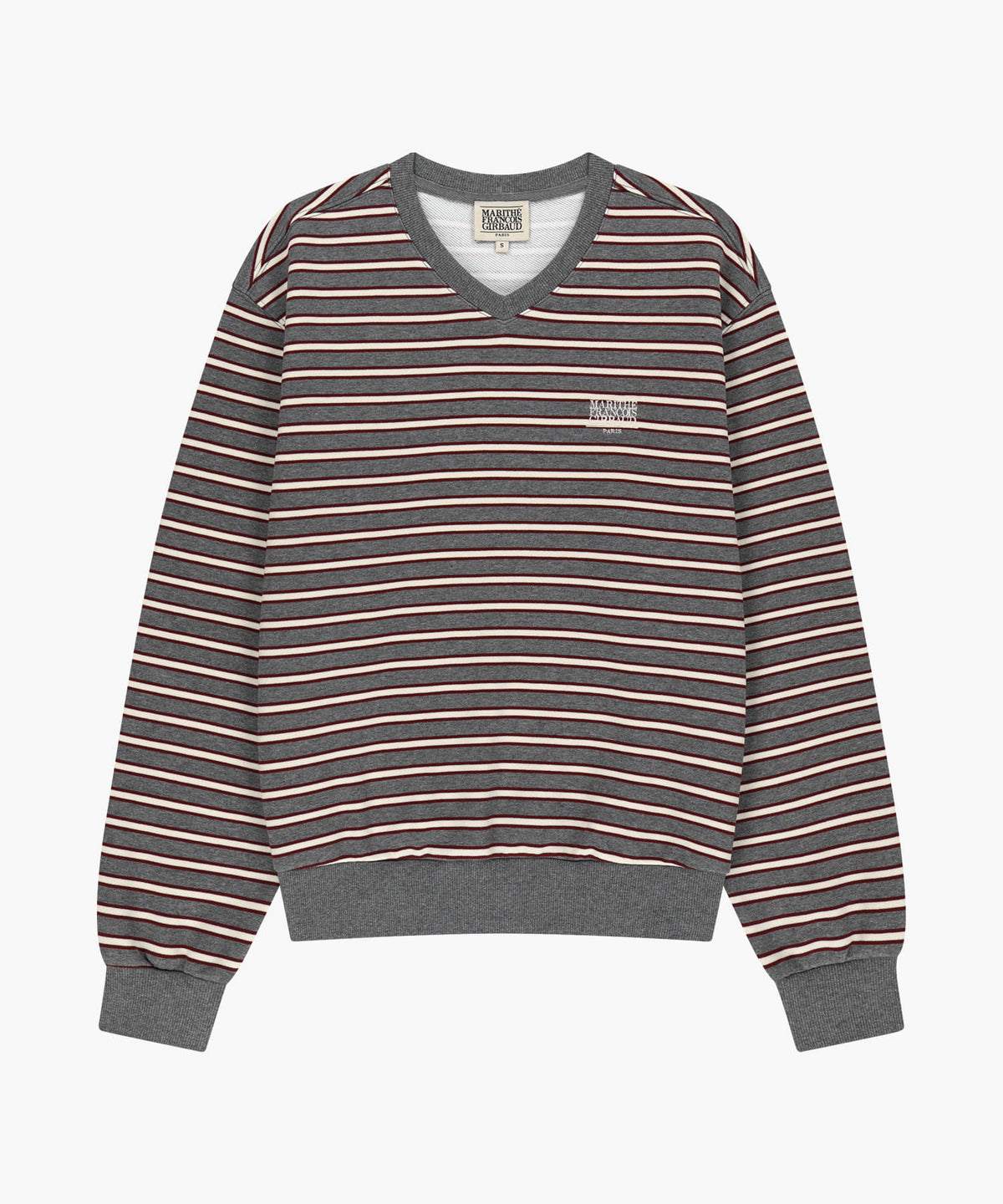 Marithe & Francois Girbaud - Small Classic Logo V Neck Balloon Sweatshirt (Stripe) product image 5 | TRAB K-Fashion Australia