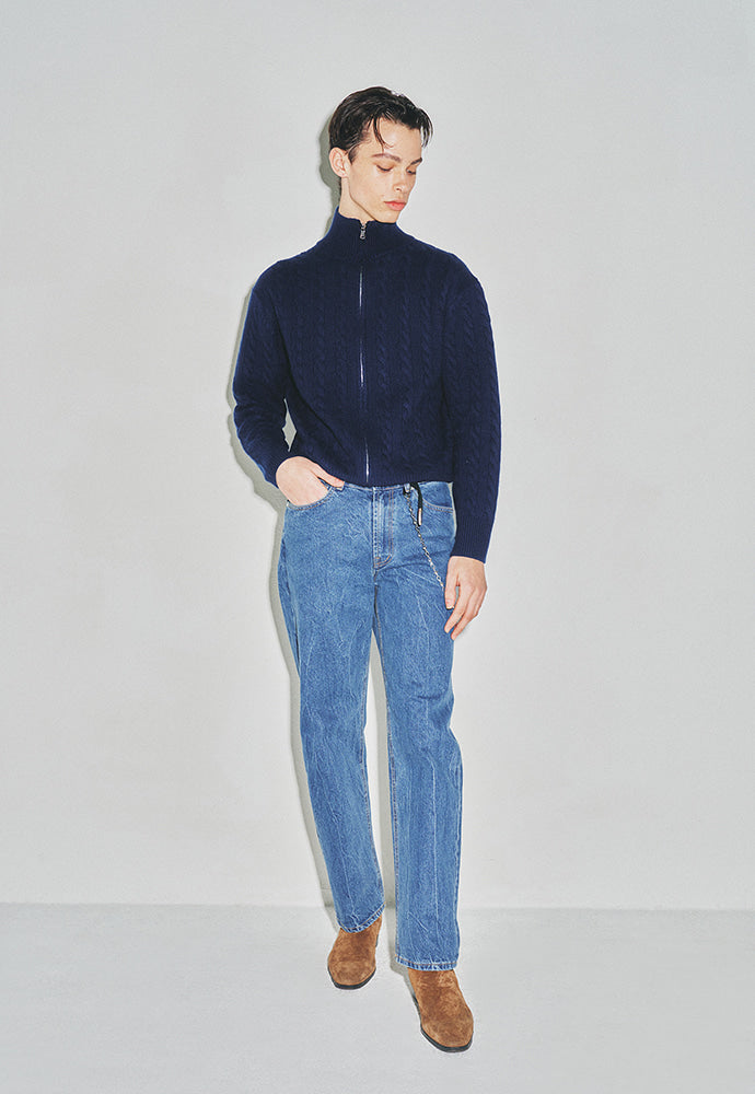 Tonywack - Super Fine Wool Cable Knit Zip-Up (Navy Blue) product image 4 | TRAB K-Fashion Australia