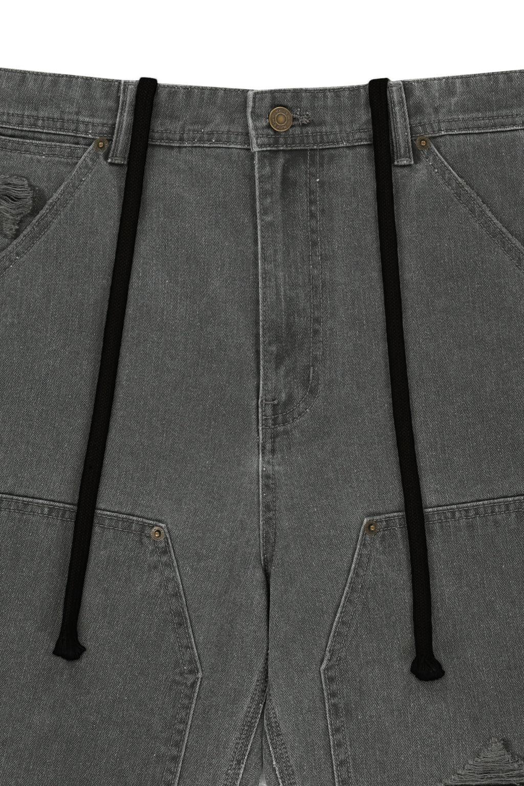 Matin Kim - Heringbone Raw Cut Denim Shorts (Grey) product image 4 | TRAB K-Fashion Australia