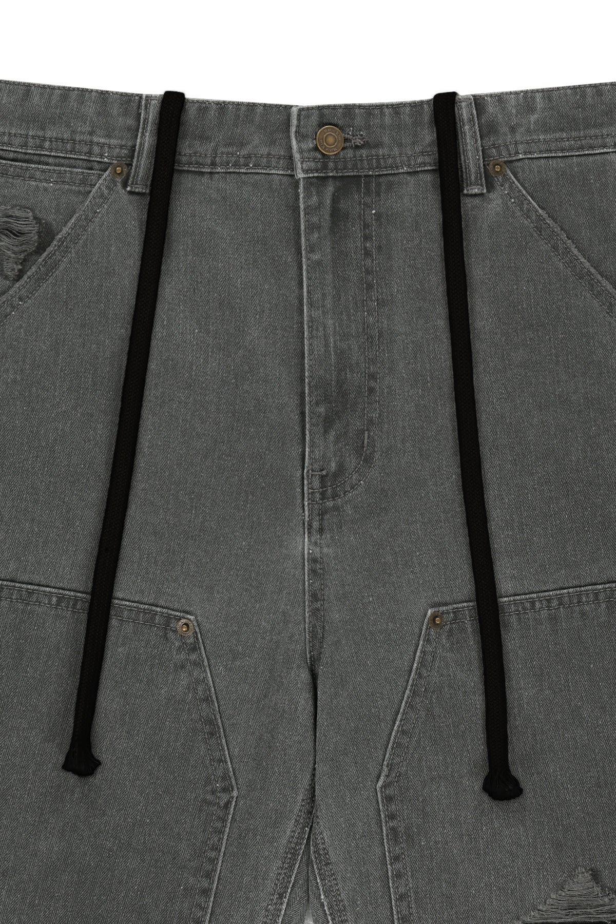 Matin Kim - Heringbone Raw Cut Denim Shorts (Grey) product image 4 | TRAB K-Fashion Australia