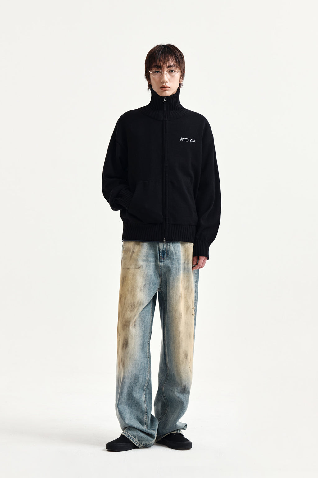 Matin Kim - High Neck Embroidered Logo Zip Up (Black) product image 8 | TRAB K-Fashion Australia