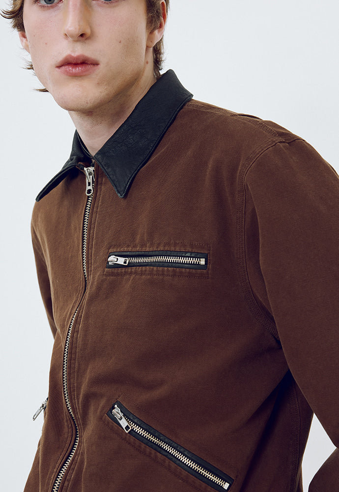 Tonywack - Leather Collar Garment-Washed Zip Work Jacket (Brown) product image 6 | TRAB K-Fashion Australia