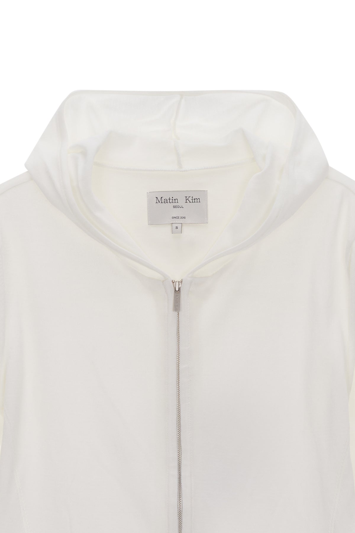 Matin Kim - Sleeve Hole Point Hoody Knit Zip Up (White) product image 3 | TRAB K-Fashion Australia