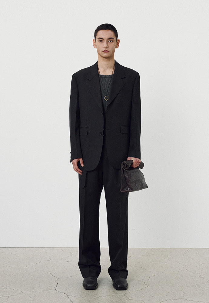 Tonywack - Wool Twill Double-Pleats Wide Trousers (Black) product image 2 | TRAB K-Fashion Australia