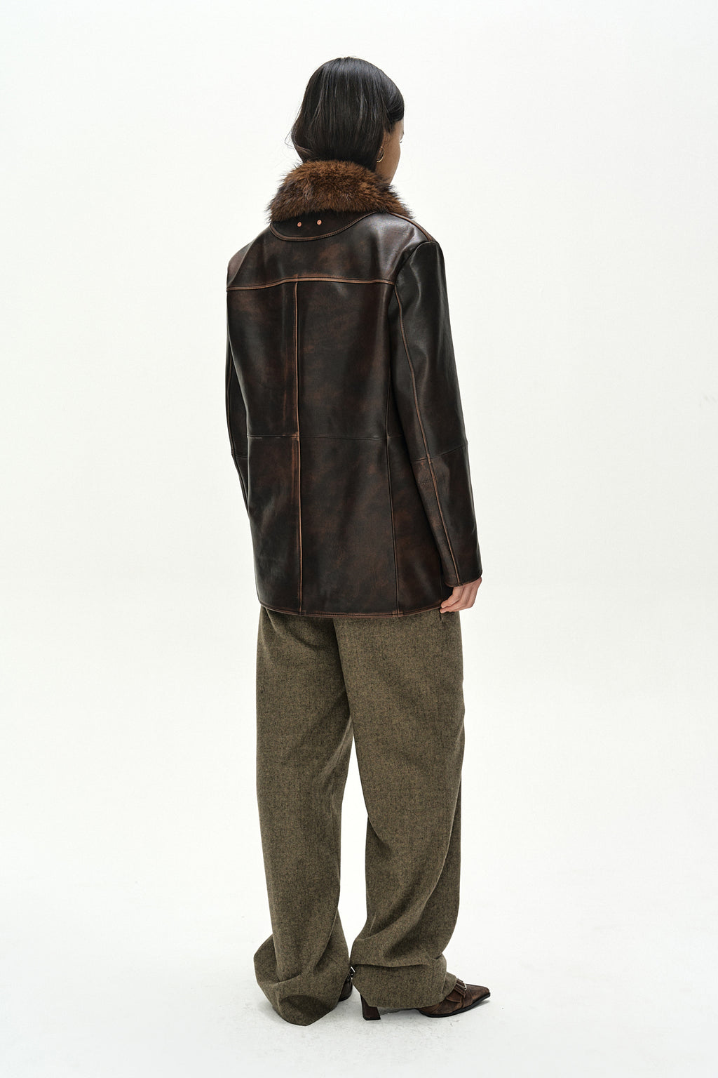 Andersson Bell - Fur Collar Field Leather Jacket (Brown) product image 5 | TRAB K-Fashion Australia