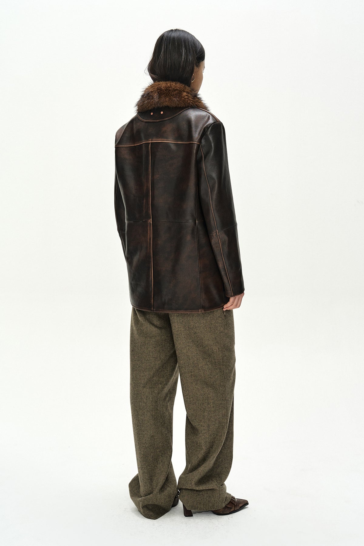 Andersson Bell - Fur Collar Field Leather Jacket (Brown) product image 5 | TRAB K-Fashion Australia