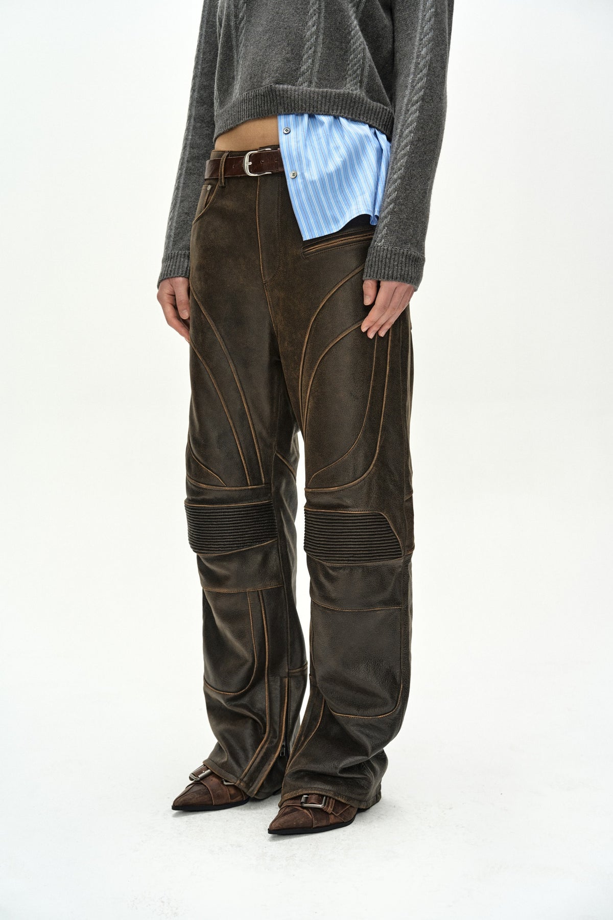 Andersson Bell - Leather Articulated Panel Jeans (Brown) product image 9 | TRAB K-Fashion Australia