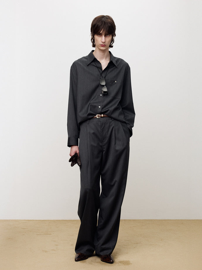 Tonywack - Wool Striped Relaxed Shirt (Grey Pinstripe) product image 4 | TRAB K-Fashion Australia