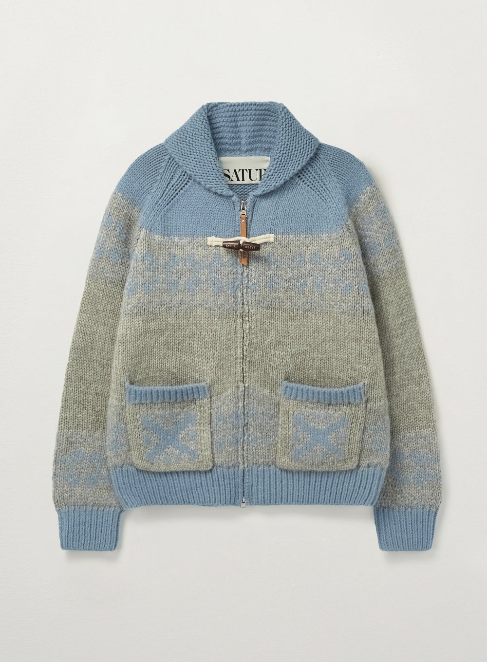 Satur - (W) Cowichan Knit Zip-up Cardigan (Sky Blue) product image 1 | TRAB K-Fashion Australia