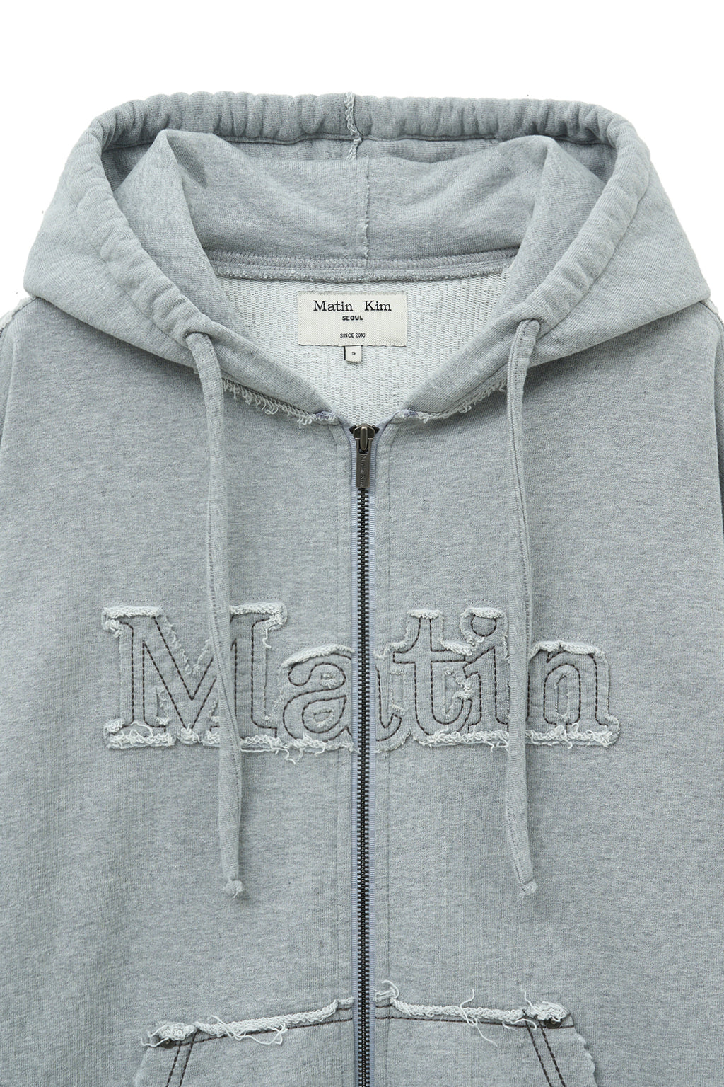 Matin Kim - Raw Cut Applique Hoody Zip Up (Grey) product image 4 | TRAB K-Fashion Australia