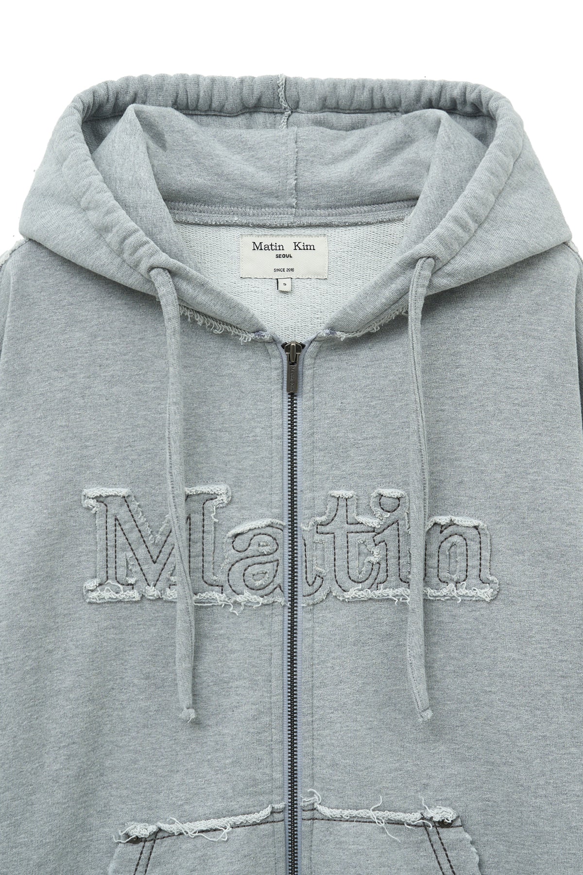Matin Kim - Raw Cut Applique Hoody Zip Up (Grey) product image 4 | TRAB K-Fashion Australia