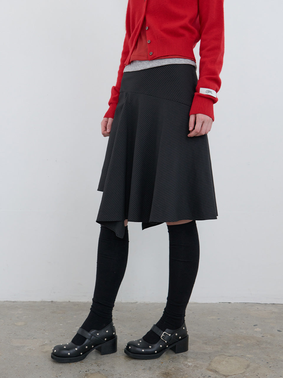 Kijun - Striped Unbalance Skirt (Black) product image 2 | TRAB K-Fashion Australia