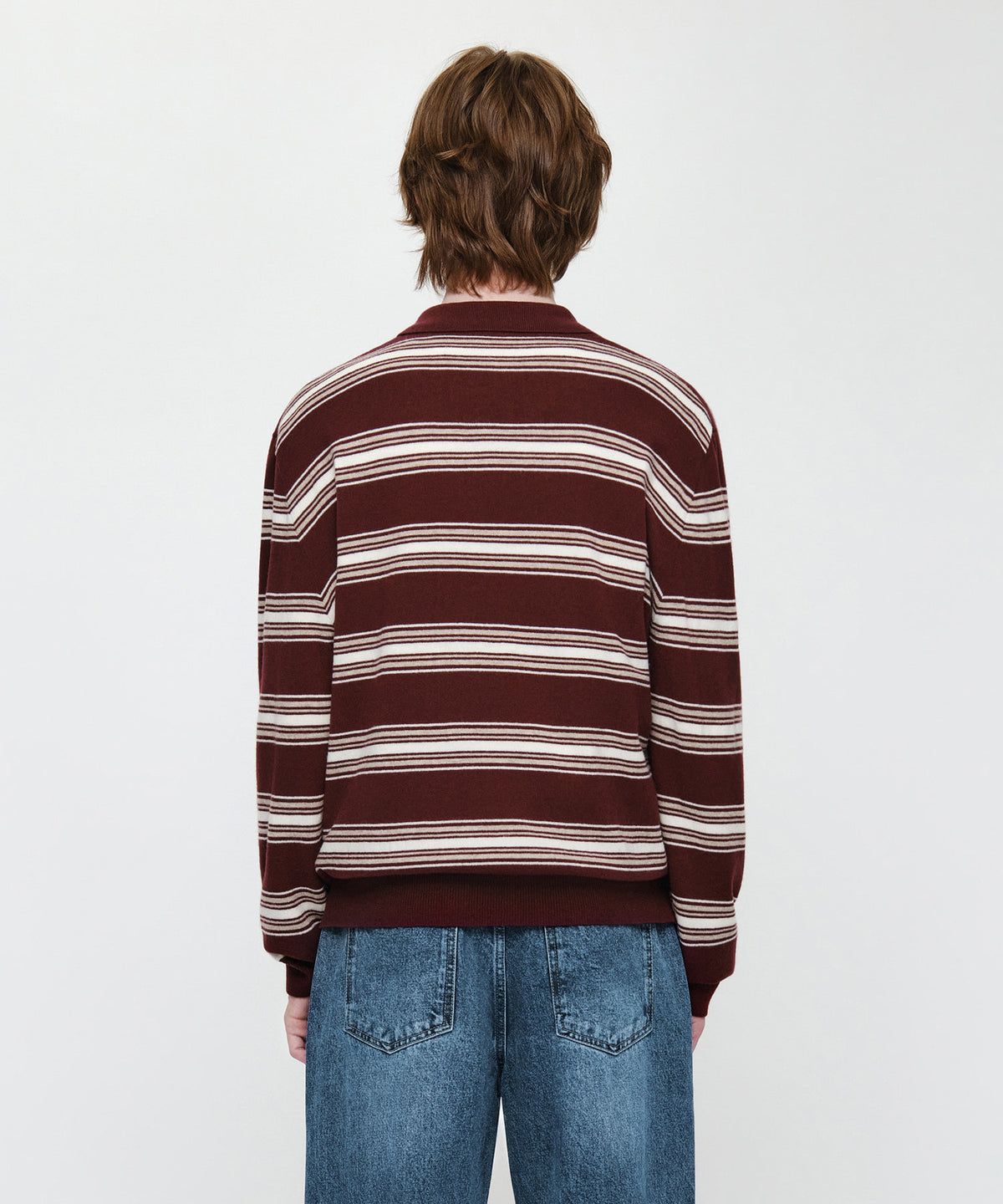 Marithe & Francois Girbaud - Small Classic Logo Multi Stripe Polo Knit (Burgundy) product image 3 | TRAB K-Fashion Australia