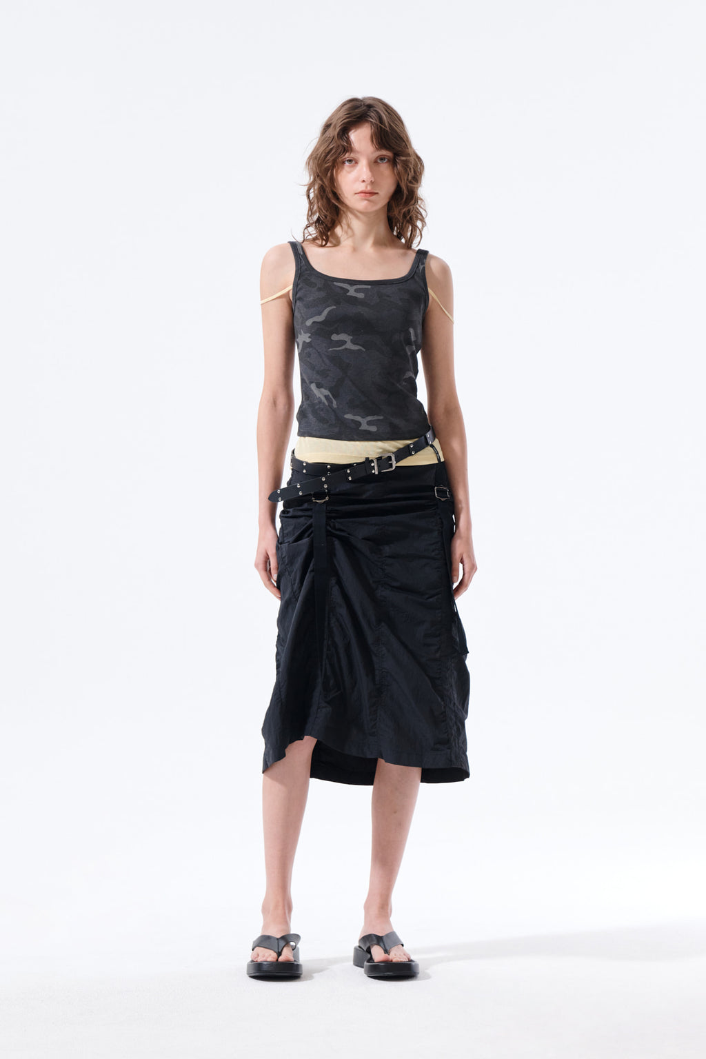 Matin Kim - Nylon Shirring Midi Skirt (Black) product image 9 | TRAB K-Fashion Australia