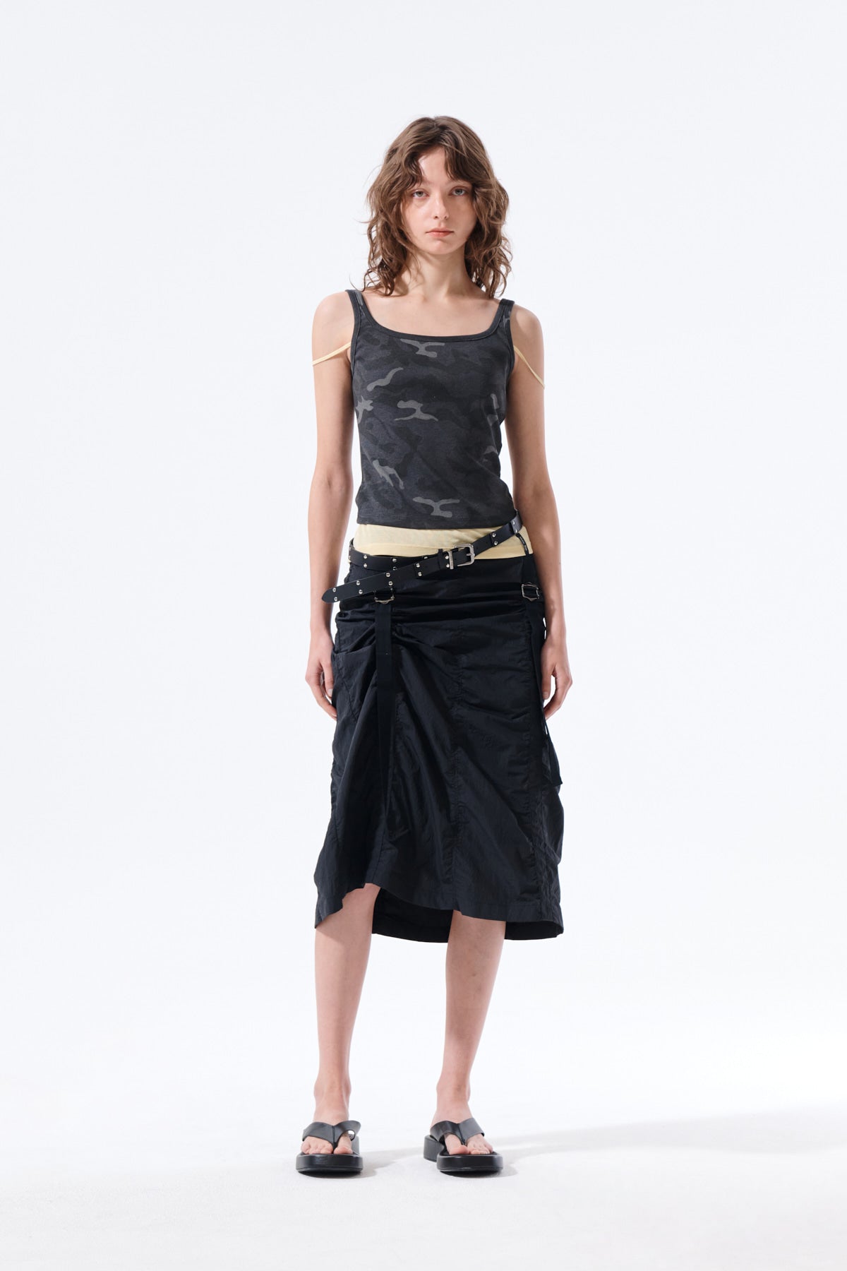 Matin Kim - Nylon Shirring Midi Skirt (Black) product image 9 | TRAB K-Fashion Australia