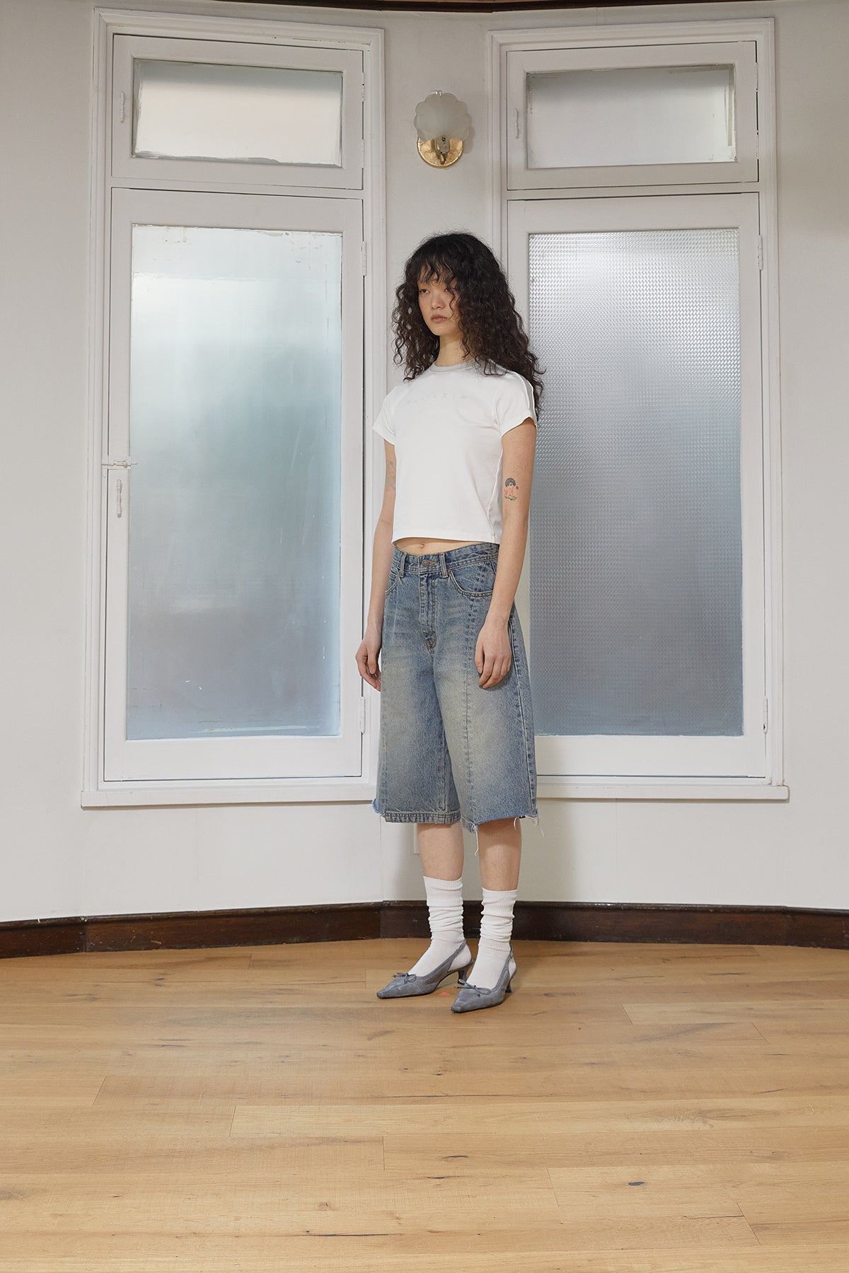 Matin Kim - Color Line Point Logo Crop Top (White) product image 6 | TRAB K-Fashion Australia