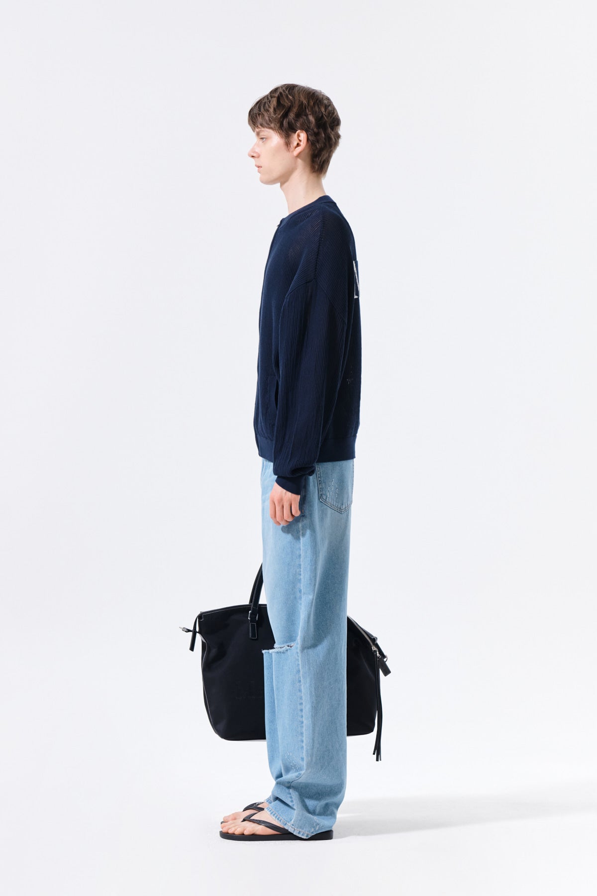 Matin Kim - Back Logo Jacquard Mesh Knit Zip Up (Navy) product image 13 | TRAB K-Fashion Australia