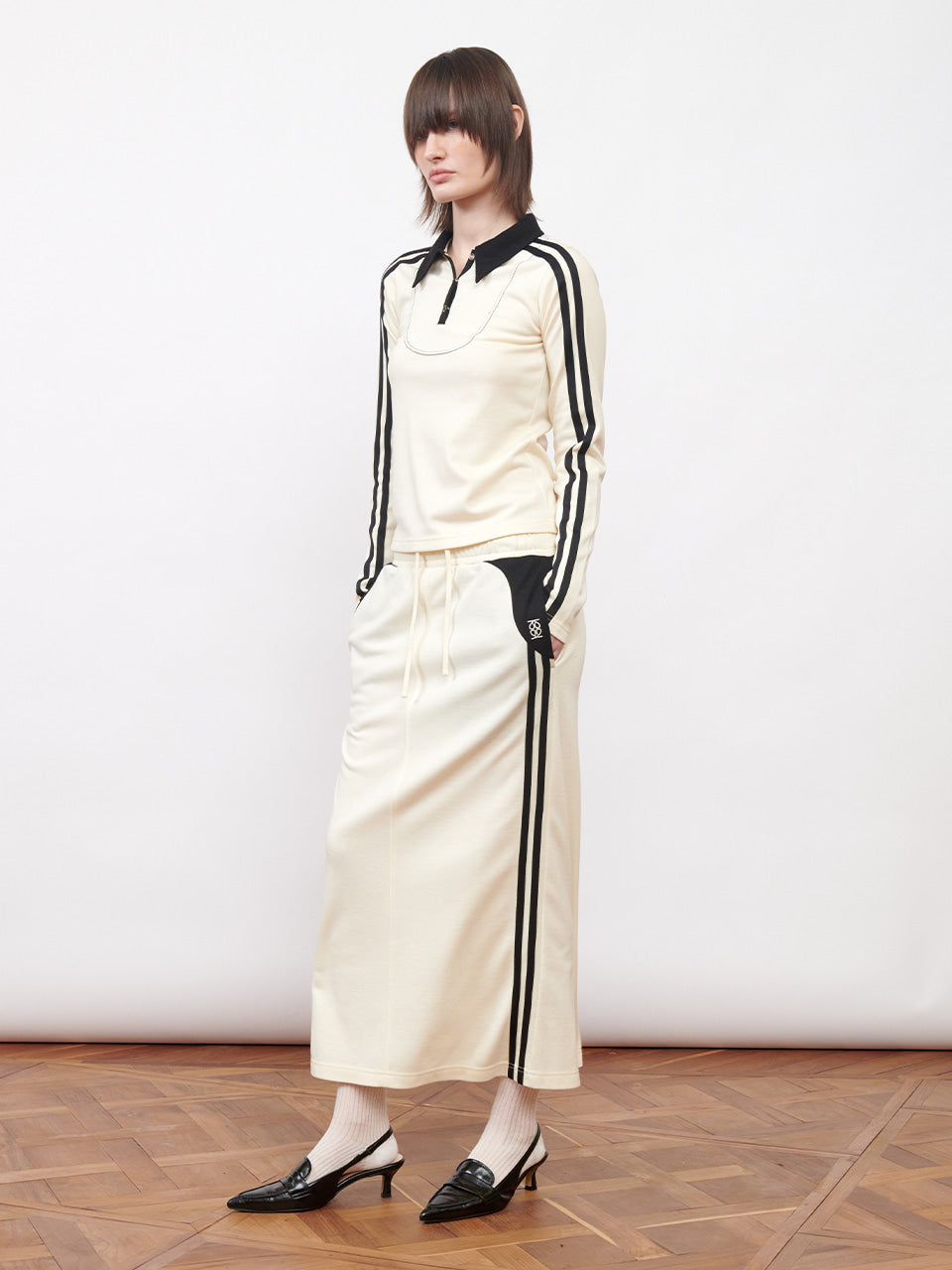 Kijun - Football Jersey Long Skirt (Ivory Black) product image 5 | TRAB K-Fashion Australia