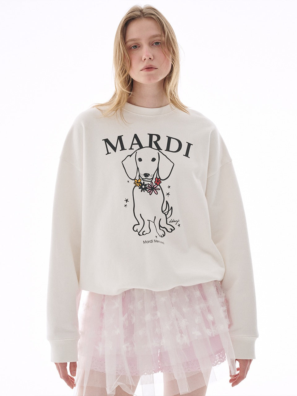 Mardi Mercredi - Sweatshirt Swing The Tail Ddanji Flower Necklace Multicolor (White Pink) product image 1 | TRAB K-Fashion Australia