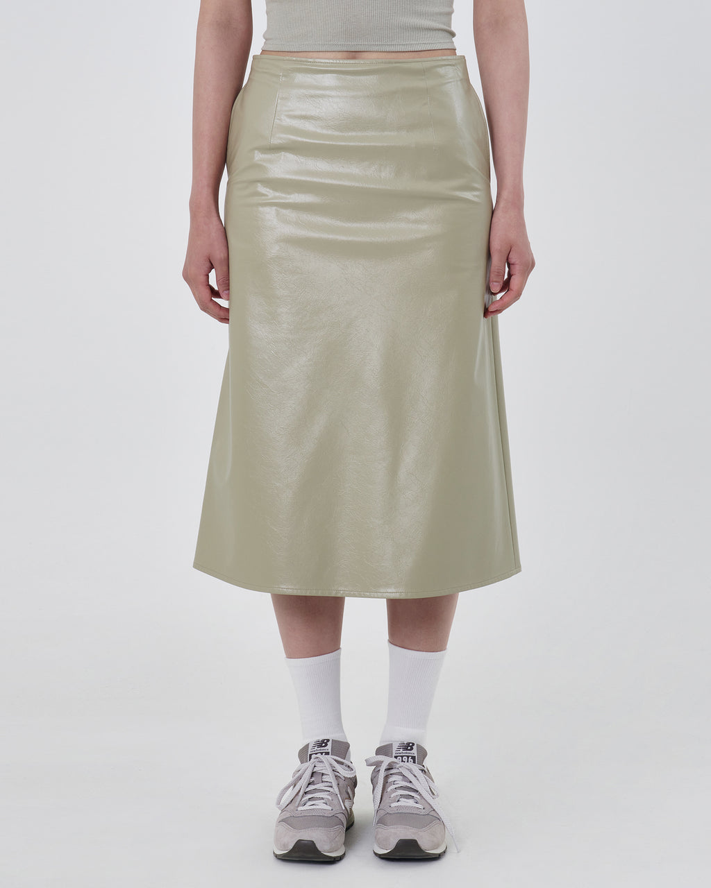 Brownyard - Crack Leather Midi Skirt (Olive) product image 5 | TRAB K-Fashion Australia
