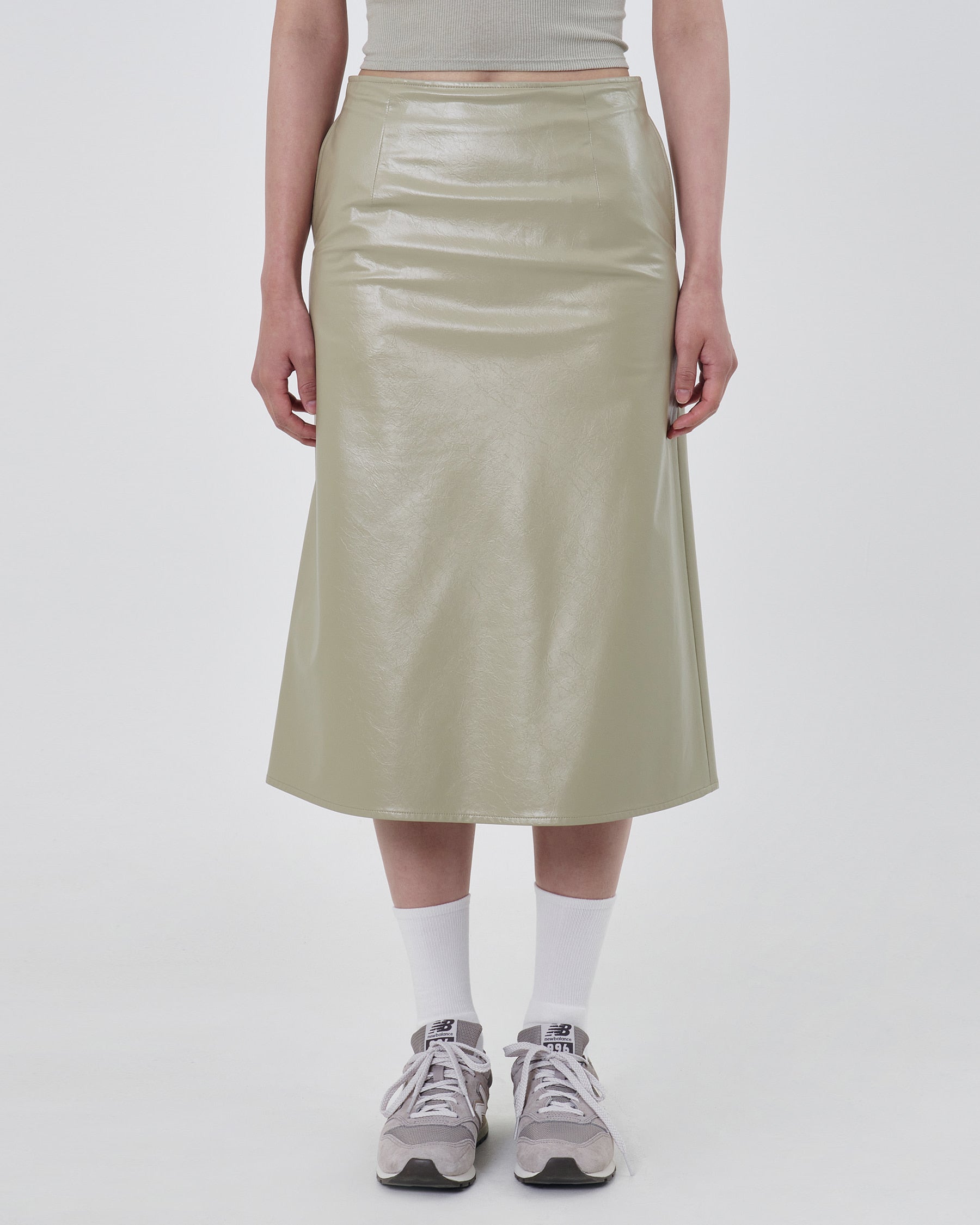Brownyard - Crack Leather Midi Skirt (Olive) product image 5 | TRAB K-Fashion Australia