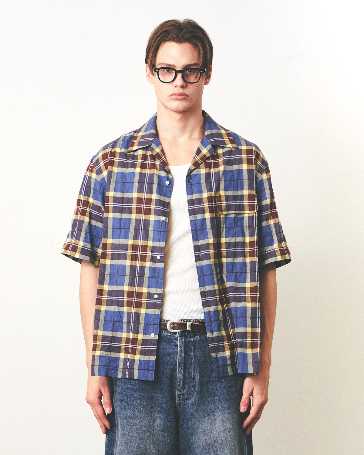 Eastlogue - Holiday Half Shirts (Beige & Blue Check) product image 2 | TRAB K-Fashion Australia