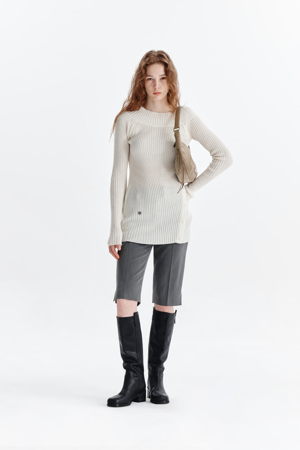Matin Kim - One Shoulder Button Point Knit Dress (Ivory) product image 8 | TRAB K-Fashion Australia