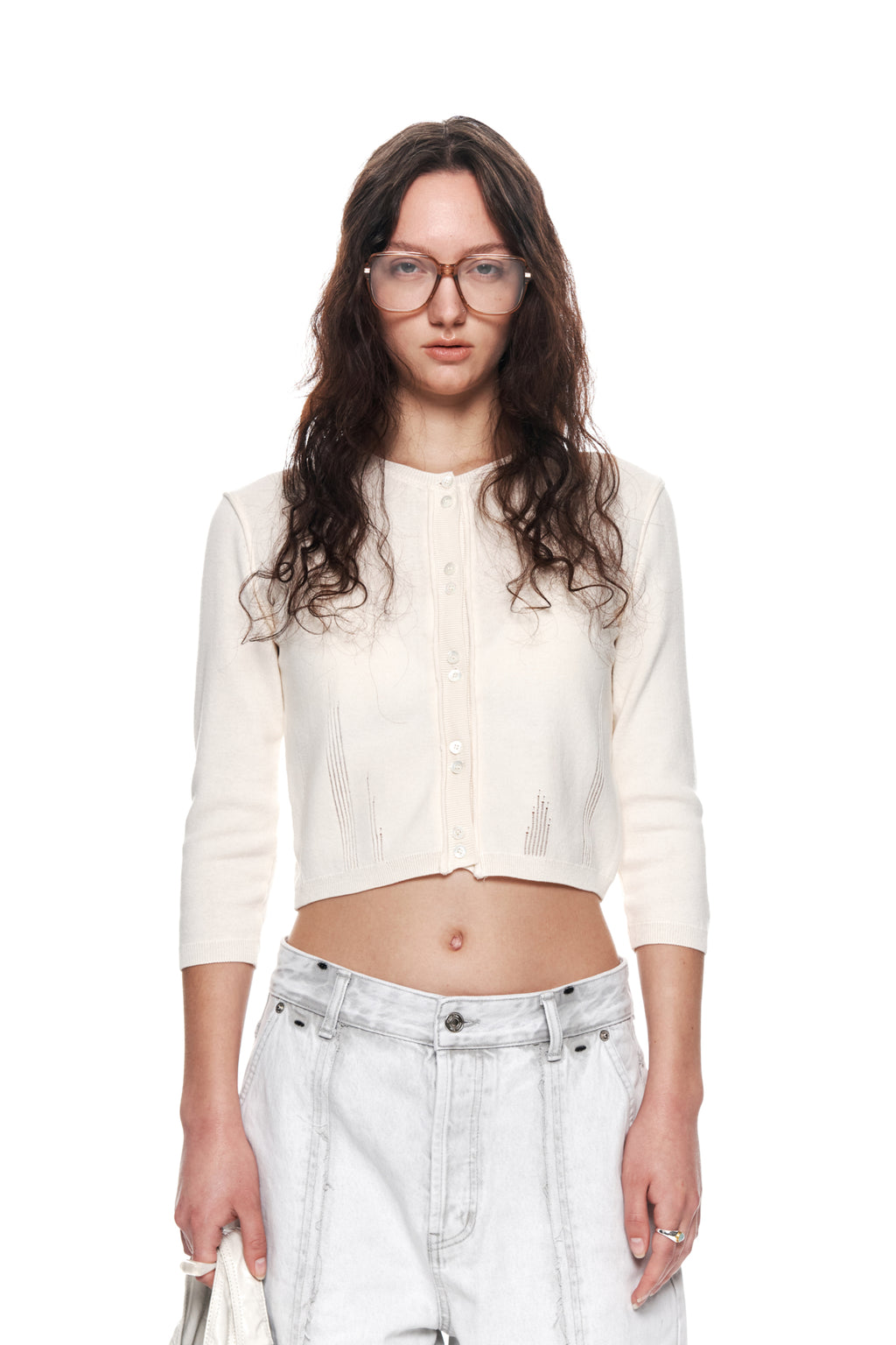 Matin Kim - Three Quarter Sleeve Round Cardigan (White) product image 10 | TRAB K-Fashion Australia