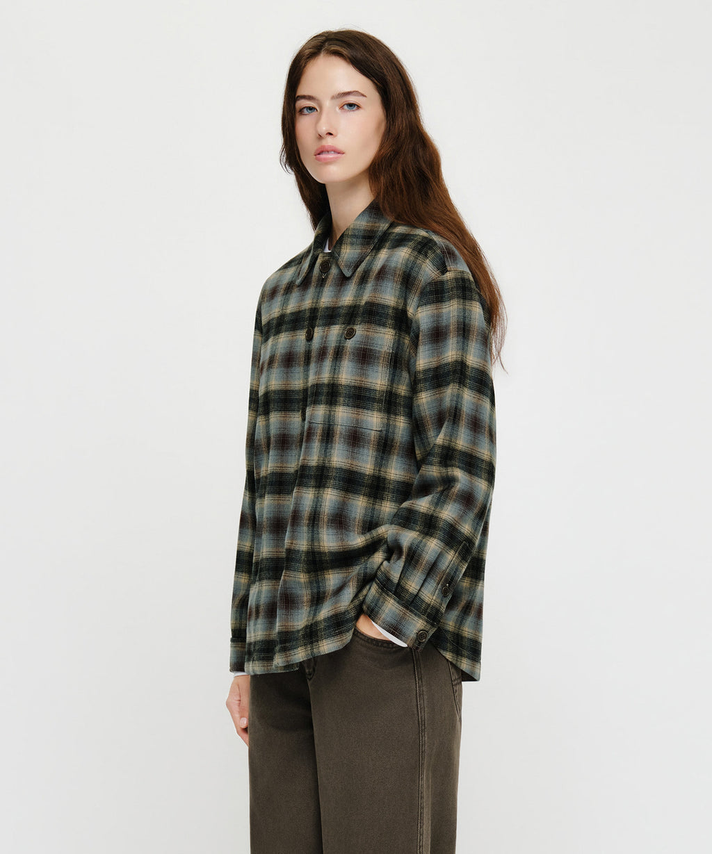 Marithe & Francois Girbaud - Micro Classic Logo Flannel Check Shirt Padded Jacket (Brown) product image 2 | TRAB K-Fashion Australia