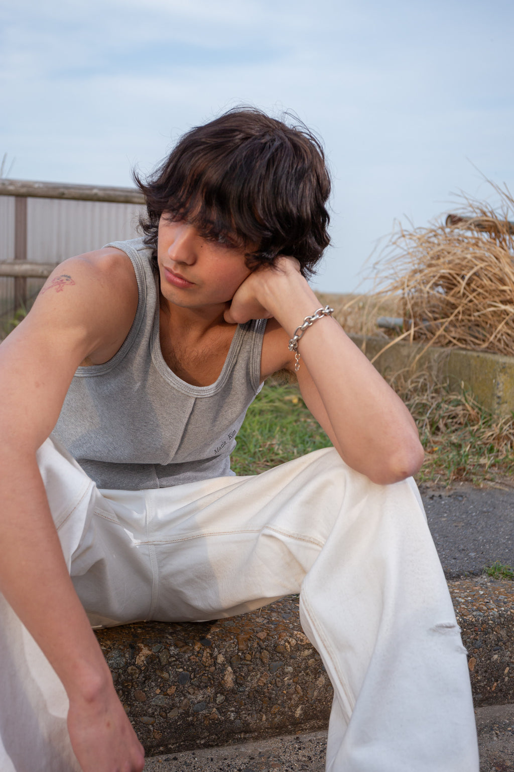 Matin Kim - Small Logo Pintuck Sleeveless Top (Grey) product image 12 | TRAB K-Fashion Australia