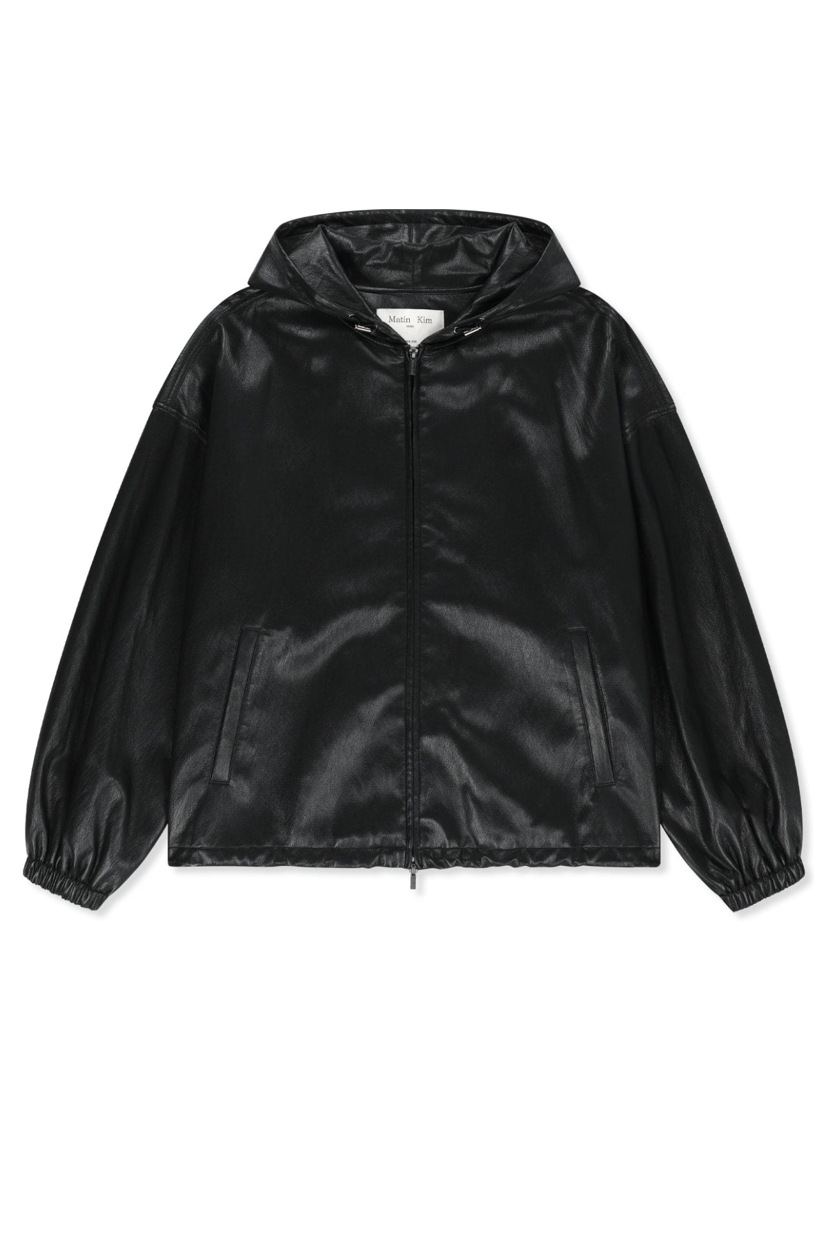 Matin Kim - Faux Leather Applique Logo Hoody Jumper (Black) product image 1 | TRAB K-Fashion Australia