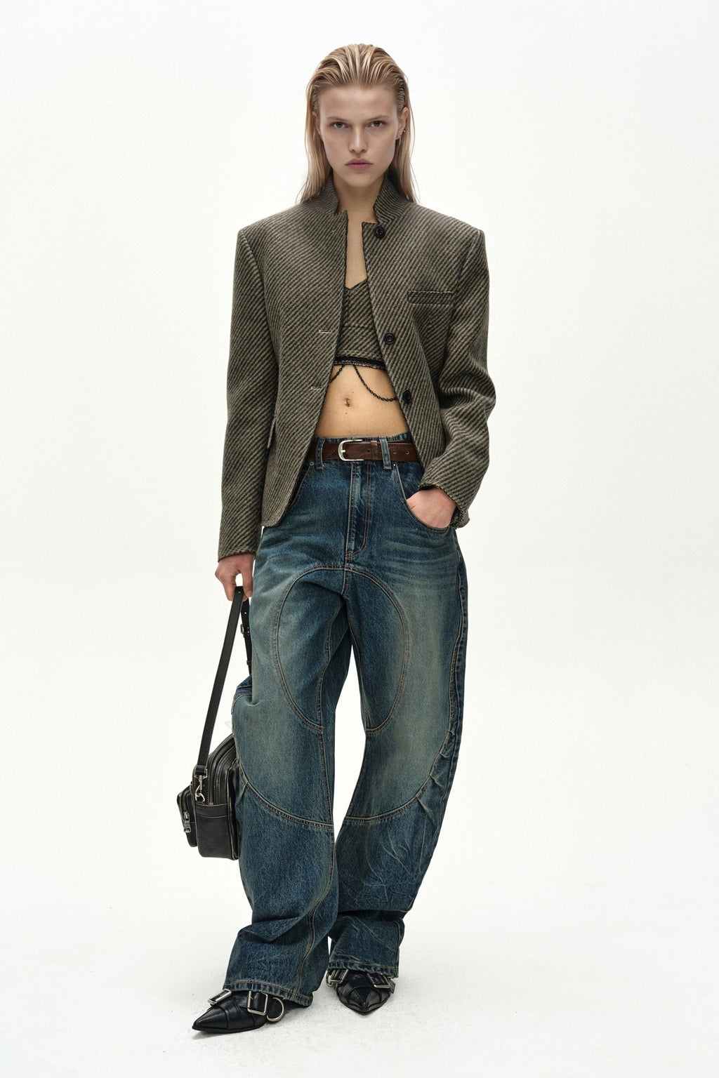 Andersson Bell - Wool Twill Cropped Tailored Jacket (Brown) product image 1 | TRAB K-Fashion Australia