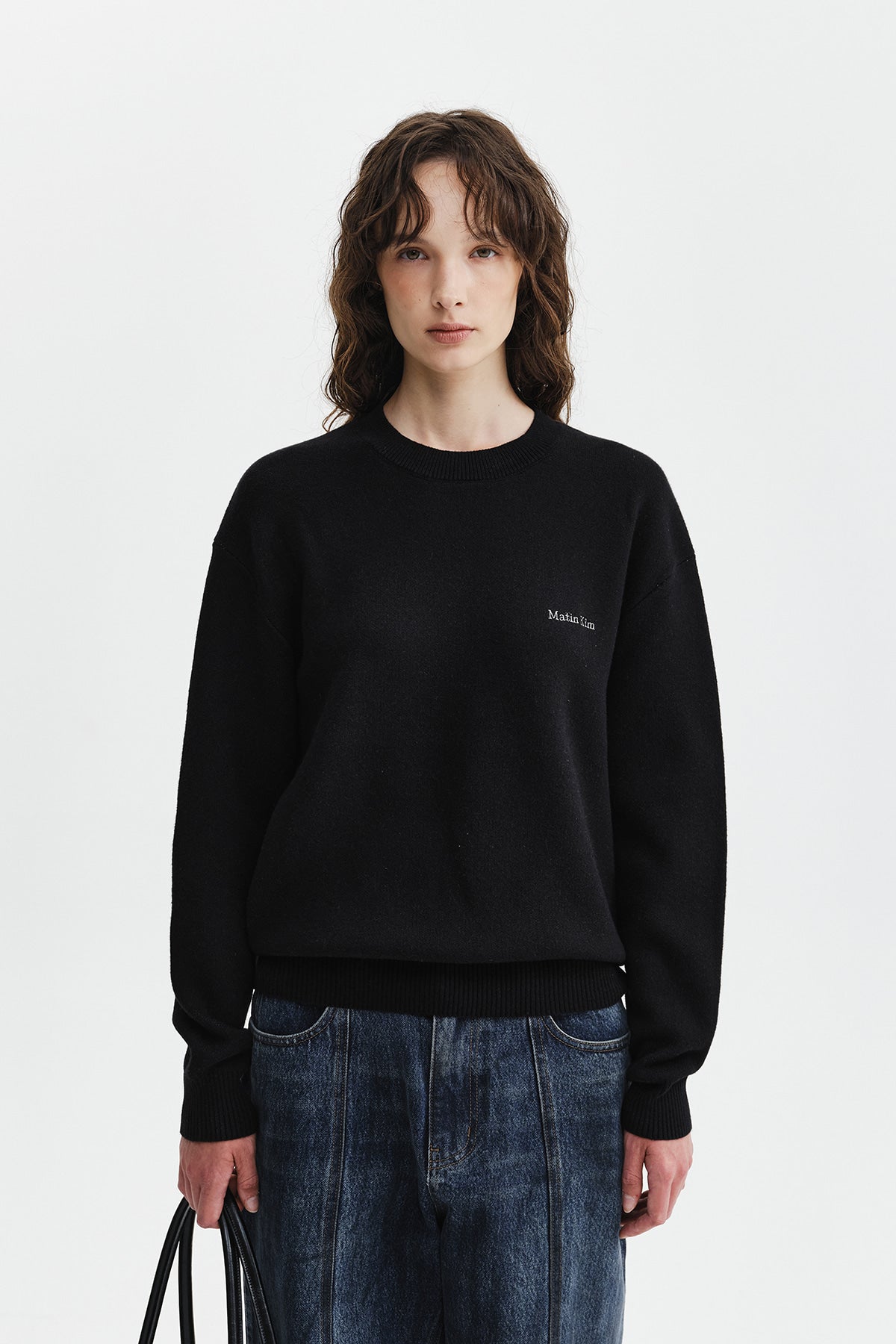 Matin Kim - Calligraphy Back Logo Knit Pullover (Black) product image 6 | TRAB K-Fashion Australia