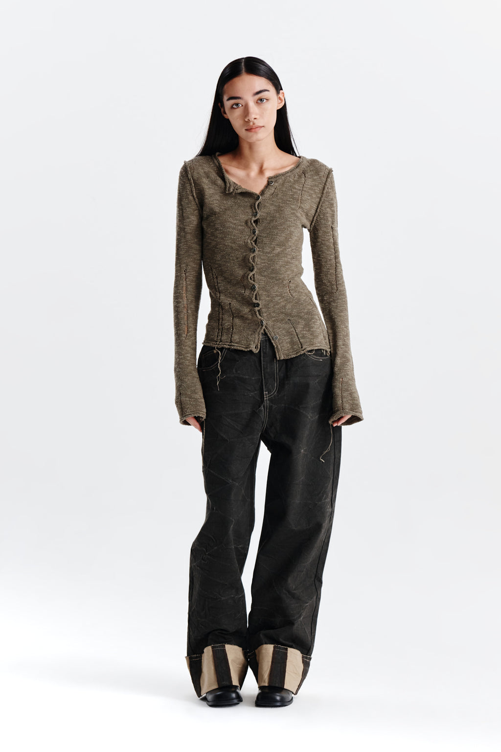 Matin Kim - Pigment Washed Denim Pants (Khaki Brown) product image 9 | TRAB K-Fashion Australia