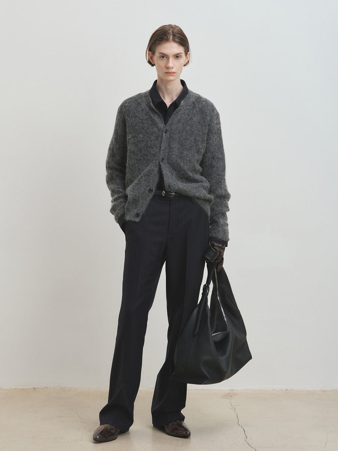 Tonywack - Wool And Mohair Ribbed Mesh Cardigan (Melange Grey) product image 1 | TRAB K-Fashion Australia