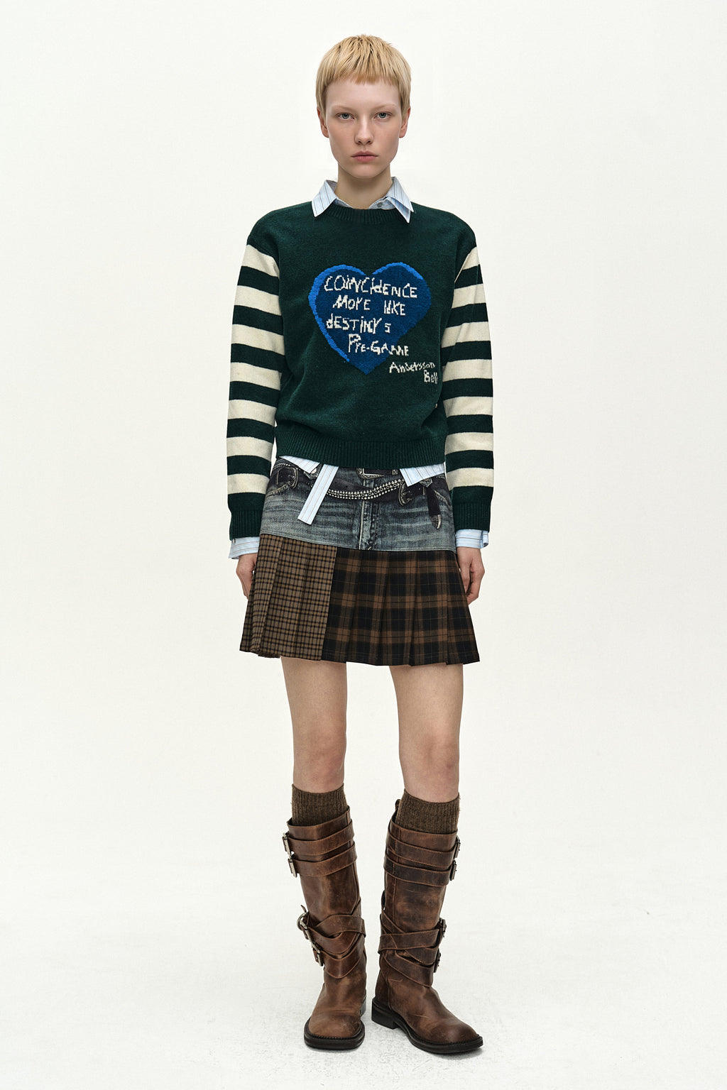 Andersson Bell - 26 Girl's Heart Message Crew-Neck Sweater (green/ivory) (Green/Ivory) product image 2 | TRAB K-Fashion Australia