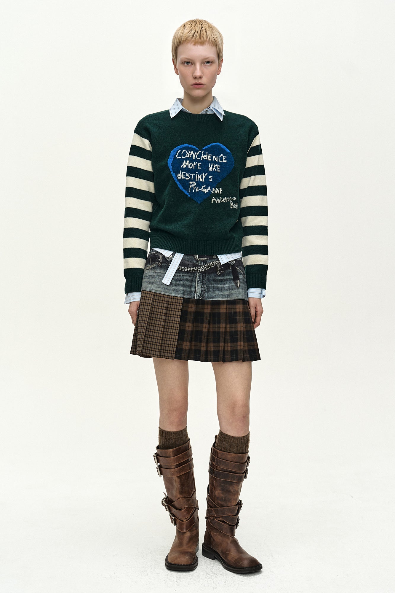 Andersson Bell - 26 Girl's Heart Message Crew-Neck Sweater (green/ivory) (Green/Ivory) product image 2 | TRAB K-Fashion Australia