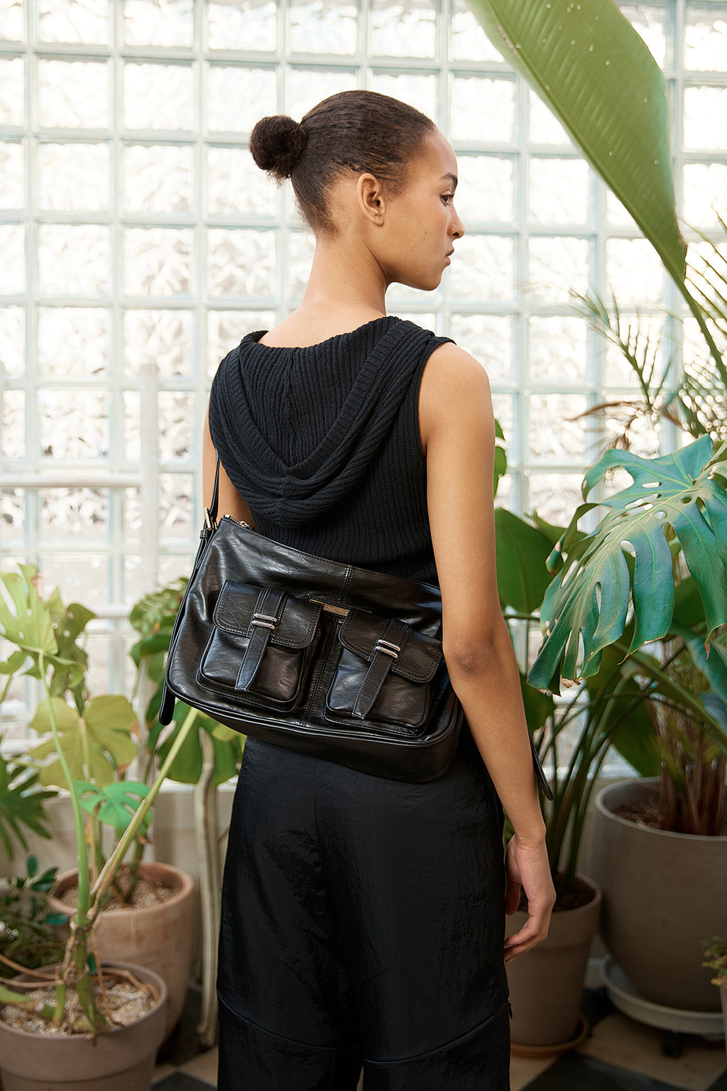 Matin Kim - Wrap Sleeveless Knit Hoody Top (Black) product image 8 | TRAB K-Fashion Australia