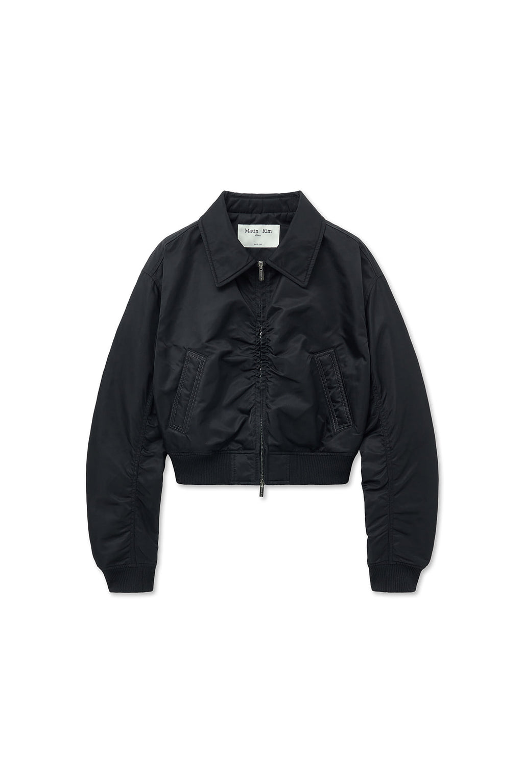 Matin Kim - Applique Logo Shirring Bomber Jumper (Black) product image 2 | TRAB K-Fashion Australia