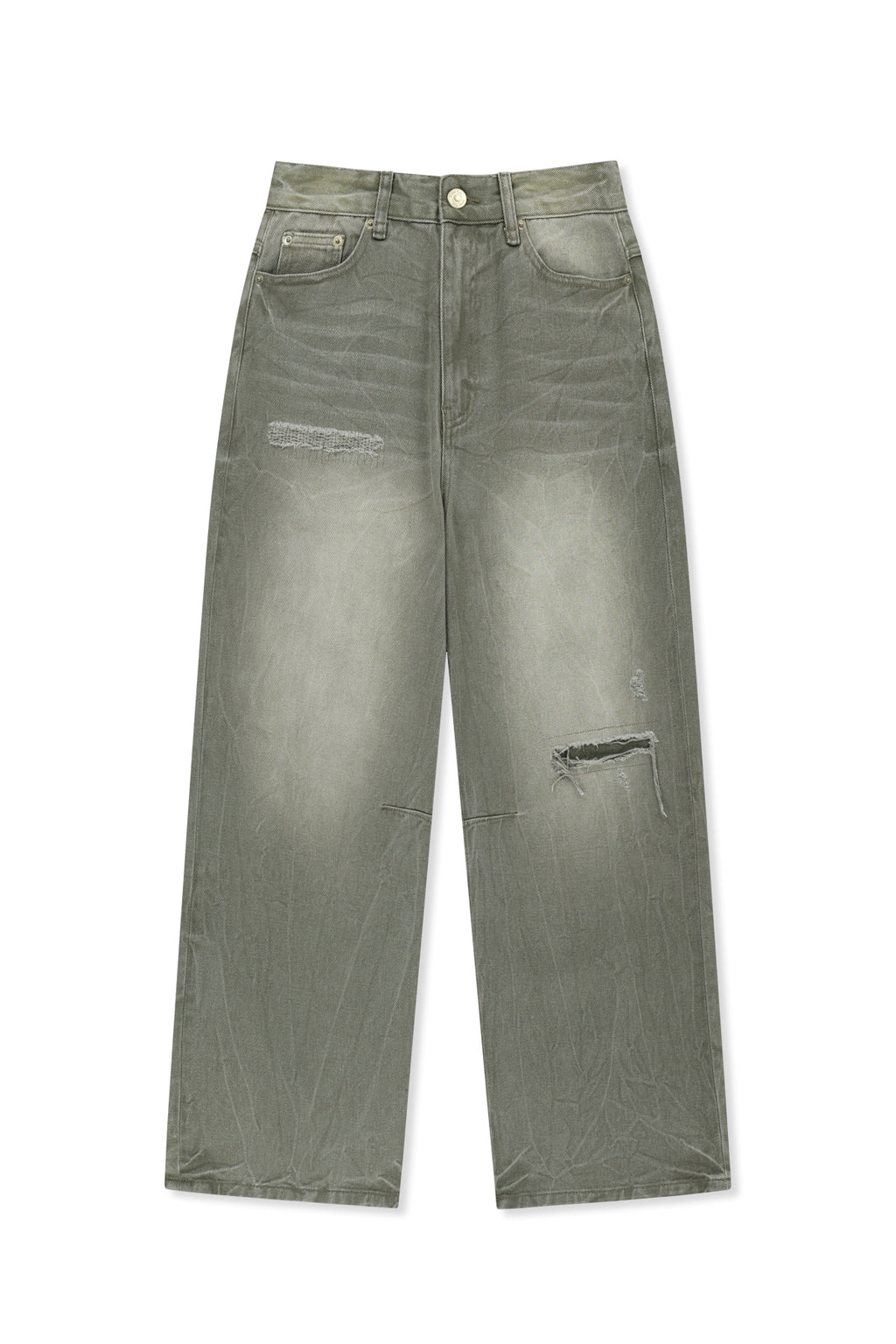 Matin Kim - Back Logo Washed Denim Pants (Khaki) product image 2 | TRAB K-Fashion Australia