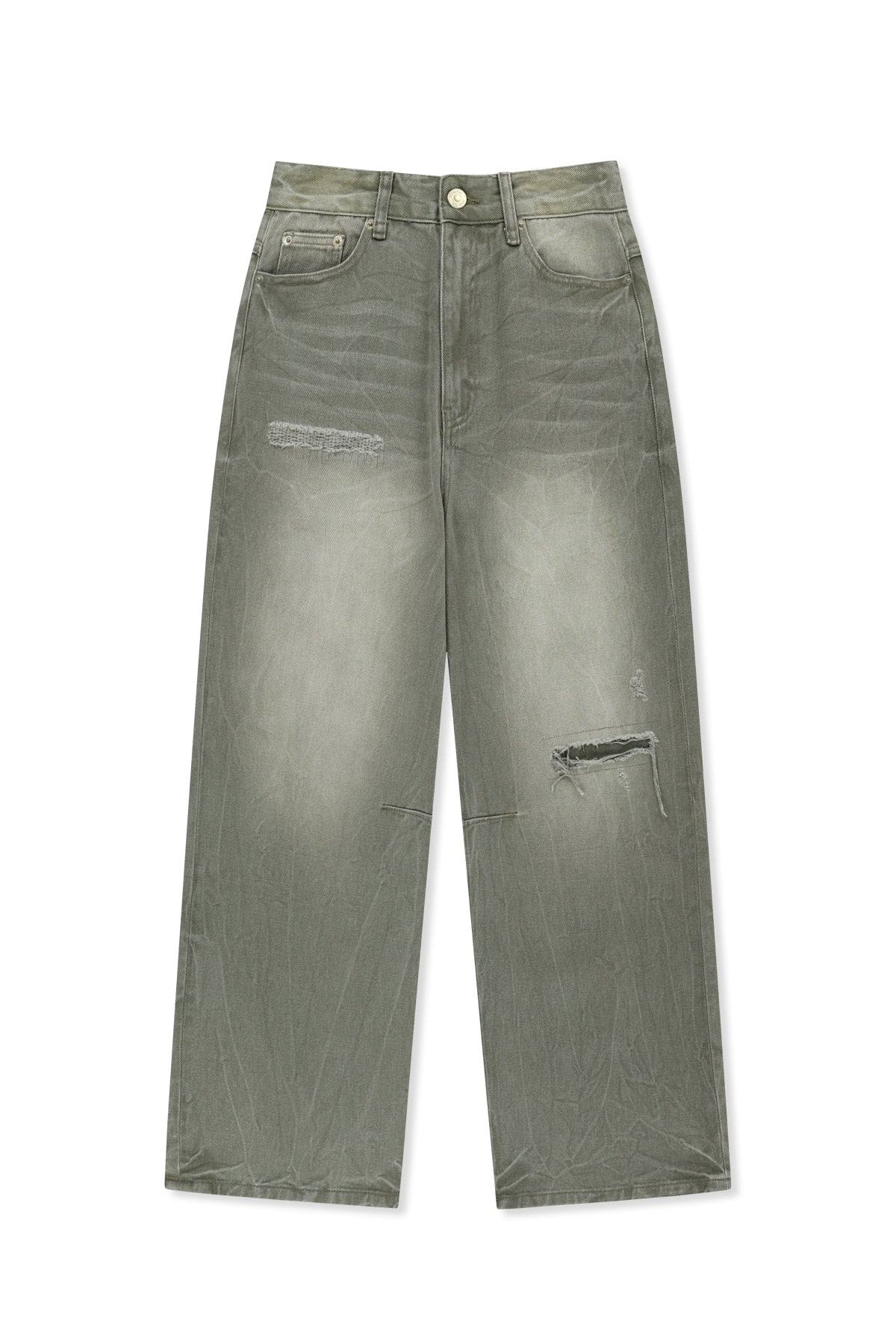 Matin Kim - Back Logo Washed Denim Pants (Khaki) product image 2 | TRAB K-Fashion Australia