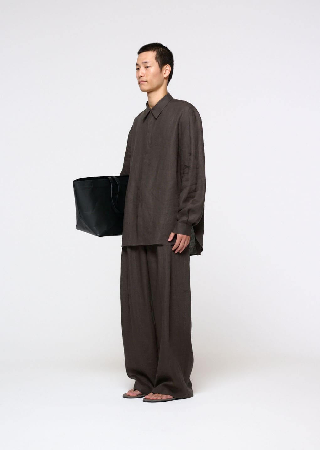 Amomento - Linen Oversized Shirt (Khaki Grey) product image 3 | TRAB K-Fashion Australia