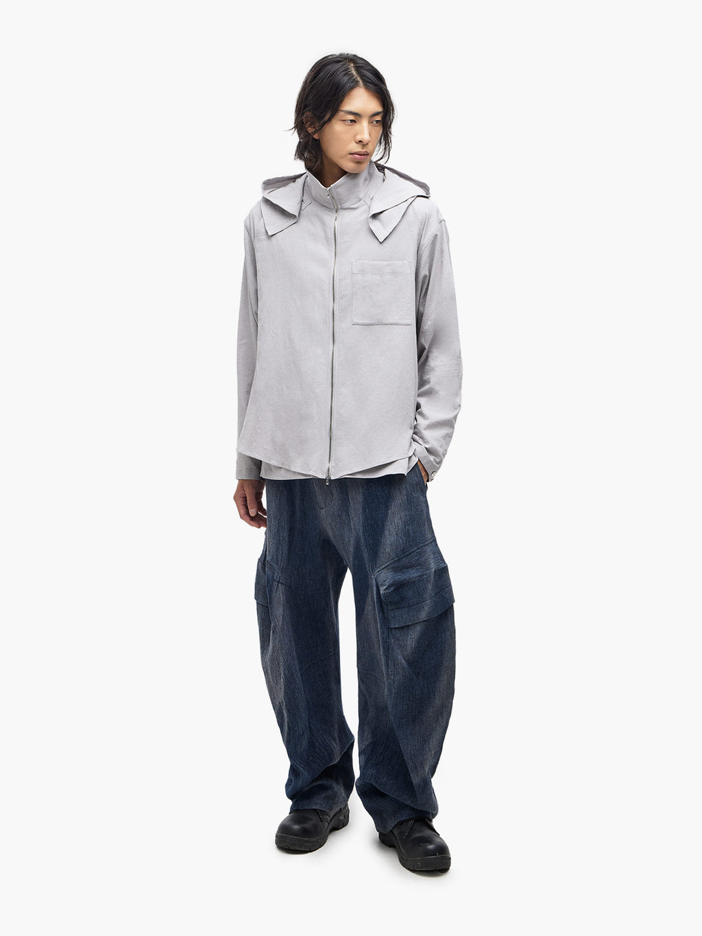 Jiyong Kim - Hooded Layered Zip-Up Shirt (Off-White) product image 1 | TRAB K-Fashion Australia