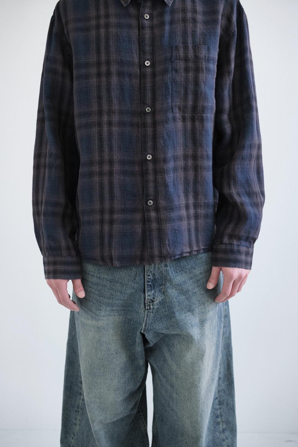 Hatchingroom - Museum Shirt Linen Check (Charcoal/Blue) product image 10 | TRAB K-Fashion Australia