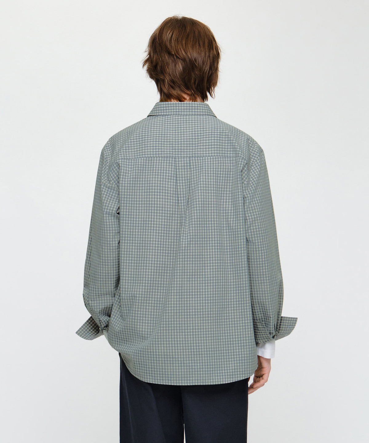 Marithe & Francois Girbaud - Micro Classic Logo Oversized Check Shirt (Blue) product image 3 | TRAB K-Fashion Australia