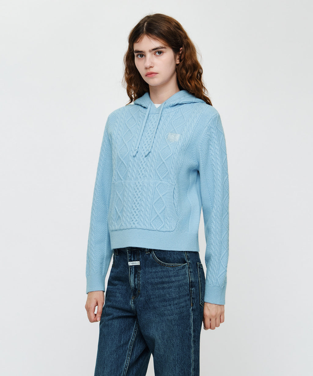Marithe & Francois Girbaud - Micro Classic Logo Cable Hooded Knit (Sky Blue) product image 1 | TRAB K-Fashion Australia